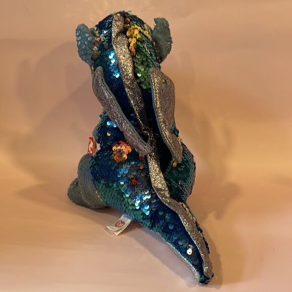 Ty Flippables 2019 Kate the Blue Silver Dragon 9” tall Good Used Condition flaws - Picture 3 of 13